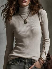 SEREN Women's Autumn/Winter High Neck Long Sleeve Knit Sweater, Casual Slim Fit Base Layer, Solid Color Winter Pullover For Daily Wear - Huaxing - View 4