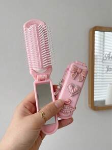1 buah Sisir Lipat Pink dengan Cermin, Sisir Mini Lucu untuk Perjalanan dengan Hiasan Pita Berlian Imitasi, Hati, Angsa, dan Gantungan Kunci Mutiara, Sisir Saku Lipat Portabel, Cocok untuk Wanita, Hadiah Alat Penata Rambut Gaya Kawaii Y2K - MultiWarna - View 10