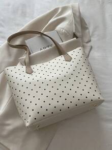 Fashion Design Tote Bag 2026 Autumn New Polka Dot Casual Korean Style Niche Large Capacity Commuter Shoulder Bag - Beige - View 7
