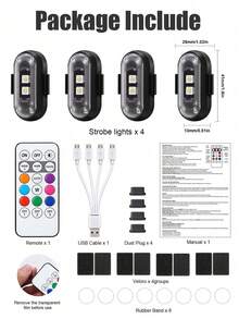 1/2/4/6件組無線遙控RGB LED閃爍燈，彩色閃爍警示燈，多模式車內氛圍燈，可充電汽車與摩托車燈，汽車配件，派對裝飾，聖誕萬聖節禮物 - A - 查看 10