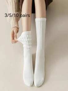 1/3/5/10 Pairs Vertical Striped Loose Over-The-Knee Socks, Double-Needle Long Socks, Matching Tall Boots Socks, Leg-Lengthening Decorative Socks, JK Fashion Girl Style, Suitable For Daily Wear, Y2K Style, Comfortable And Warm - Multicolor - View 9