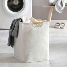 1pc Travel Storage Bag, Foldable Laundry Basket With Handle - Sturdy Rectangular Design, Portable Clothes Organizer Box, Suitable For Dirty Clothes, Fits Bathroom And Various Rooms - Beige - View 7