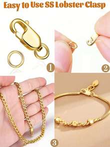 Stainless Steel Lobster Claw Clasps With Closed Jump Rings & 14K Gold Necklace Clasp & Connectors For Jewelry Making, Bracelet Extender - Connectors - View 3