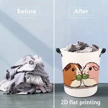 Cute Cartoon Guinea Pig Patterned Foldable Laundry Basket, Large-Capacity Round Storage Bin, Dirty Clothes Storage Box, Foldable Toy And Miscellaneous Organizer, Suitable For Room And Bedroom Home Decor, A Gift For Guinea Pig Lovers - Camel - View 5