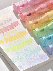 6pcs Fruity Glitter Highlighter Pens Set, Golden Shimmer Sparkling Ink, Triangle Shape Design, Chisel Tip Scented Highlighter For Journaling, Scrapbook, Student Back To School Gift, Office Spot Liner - Multi Colors - View 4