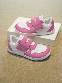 1 Pair Kids' All-Match Hook & Loop Sneakers, Lightweight PU Upper EVA Sole Athletic Shoes, Classic Versatile Comfortable Children's Shoes - Pink - View 4