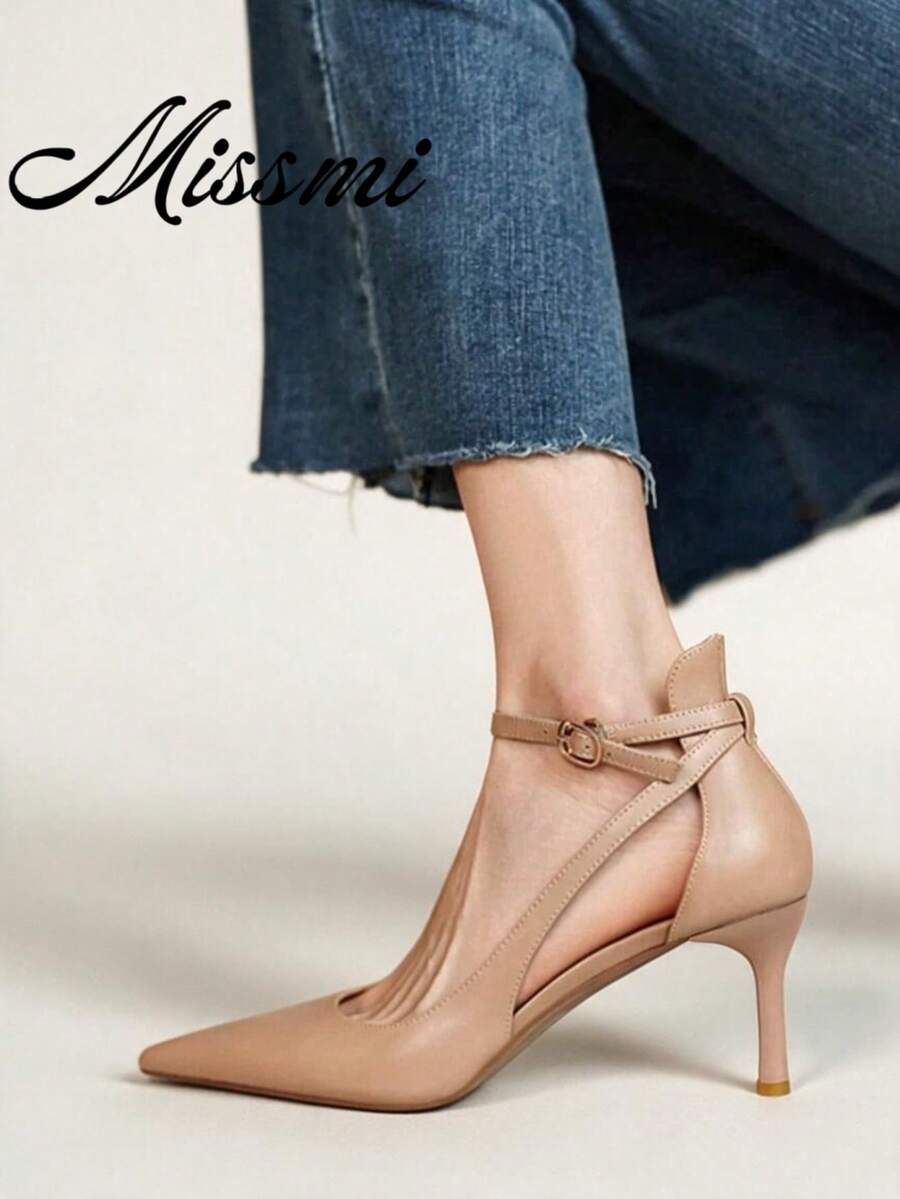 Niche Design! Super Comfy! French Apricot Strap Pointed Toe High Heel Sandals For Women,Elegant,Stiletto Heels