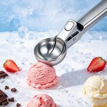 1pc Ice Cream Scoop Metal Spring Release Scoop, Fruit Ball Maker Tool, Suitable For Home, Dessert Shop, Ice Cream Shop - Silver - View 4