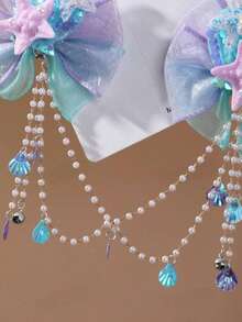 1-Piece Set Multi-Color Double-Layer Bow Mermaid Tail Starfish Pearl Detachable Forehead Ornament Mesh Shell Bead - Multicolor - View 3