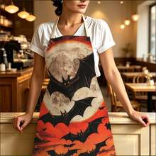 1pc Halloween Vintage Crow & Rose Print Apron - Sleeveless Halter Design, Durable & Comfortable Fit, Featuring Vintage Frame, Crow & Dark Red Rose Pattern, Suitable For Cooking, Baking & Home Cleaning, Household Cleaning, Housework Apron, Hand-Painted Gardening Apron, Fun Holiday Gift - Multicolor - View 8