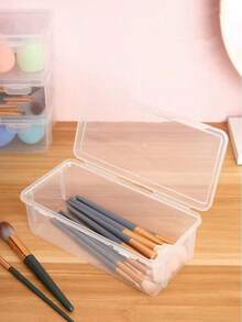 1/2pcs Transparent Dust-Proof Storage Box With Lid, Nail Polish & Gel Storage, Makeup Brush & Makeup Sponge Organizer, Stackable Rectangular Plastic Box, Desktop Cosmetic & Miscellaneous Item Sorting Storage Box - Clear - View 5
