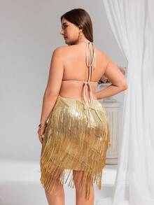CHOSMO New Sequin Fringe Patchwork Women's Wedding Dress, Elegant Glamorous Fitted High Waist Strapless Backless Evening Gown - Gold - View 2