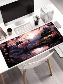 Aesthetic Cherry Blossom Mouse Pad High Definition Art Design Large Desk Mat Rubber Anti-Slip Laptop Office Desk Pad Gaming Keyboard Accessory, Suitable For Home Office Back To School Season Use - View 1