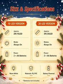 Christmas Lights, Battery Operated Warm White LED Fairy String Lights, Santa Hat, Candy Cane & Stocking Shaped Lights, Xmas Decor For Bedroom, Christmas Tree, Window, Indoor Party - Multicolor - View 12