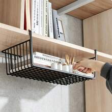 3pcs Under Cabinet Hanging Baskets, Metal Wire Storage Rack, Suitable For Kitchen, Bathroom And Bedroom Under Shelf Storage, Space-Saving Closet And Dorm Storage Baskets, Under Desk Hanging Baskets - Multicolor - View 8