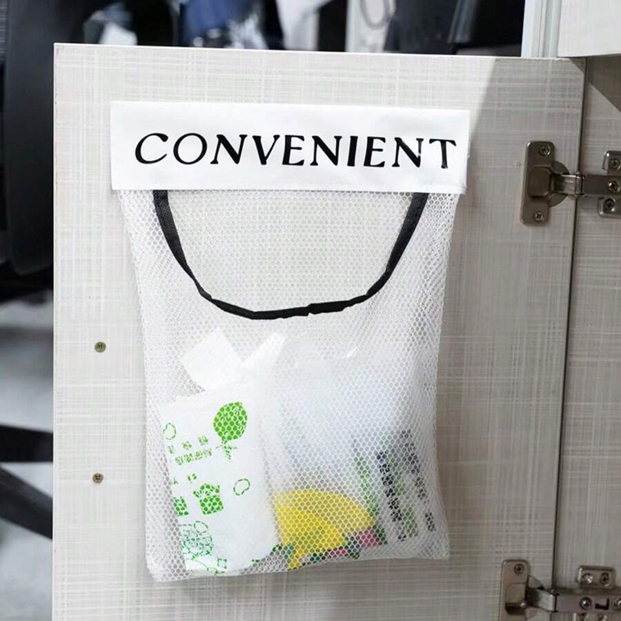 1/2pcs Wall-Mounted Mesh Storage Bag, Detachable Hook And Loop Storage Bag, Breathable Mesh Bag, Suitable For Kitchen Cabinet Doors, Space-Saving Plastic Bag, Seasoning And Miscellaneous Items Storage Bag