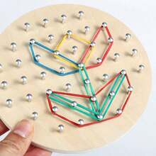 New Children's Educational Wooden Round Creative Geometric Peg Board, Versatile Early Learning Development Toy, Kindergarten And Primary School Teaching Aid, Rubber Band Shape Construction Toy, Christmas Gift - Multicolor - View 10