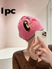 1/2/3pcs Topi Pengering Rambut Bordir Tebal | 25*65cm Bulu Karang Cepat Kering Menyerap | Topi Mandi Multifungsi untuk Rumah, Hotel, dan Perjalanan - berwarna merah muda - View 12