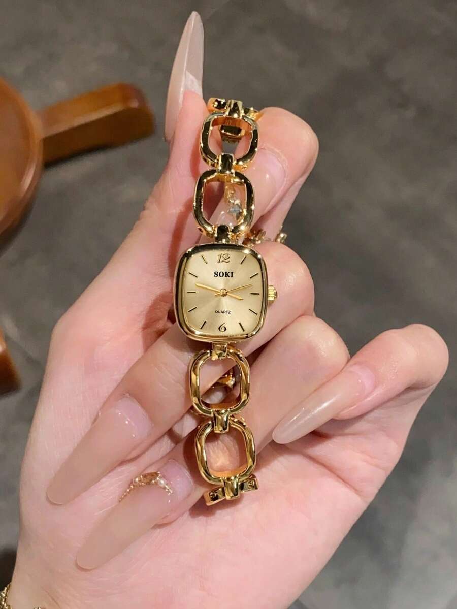 1pc Women's Gold Quartz Watch, Casual Fashion Vintage Glamorous Style, Small & Elegant, Suitable For Daily Wear, Best Gift Choice