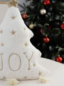1pc Christmas Tree Embroidered Shaped Pillow Case, Christmas JOY Shaped Pillow Case, Suitable For Indoor Decoration, Christmas Decoration, All Season Shaped Pillow Case, Without Insert - Gold - View 7