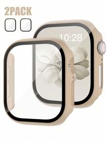 2PCS Milk Tea Color Watch Protective Case Compatible With Apple Watch 40mm/41mm/42mm/44mm/45mm/46mm/49mm, Anti-Fall Anti-Scratch Hard PC + Tempered Glass Film Integrated Watch Case Compatible With Apple Watch Ultra/SE/12/11/10/9/8/7/6/5/4 Series Compatible With Apple Watch Men/Women Casual Sports Watch Case - Milk Tea Color + Milk Tea Color - View 17