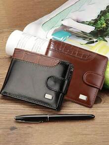1pc Vintage Men's PU Leather Short Wallet, Bifold Multi-Card Slot Card Holder With Coin Pocket, Snap Closure, Large Capacity, Business Casual Style, Birthday Gift, Graduation Gift, Father's Day Gift - Black - View 2