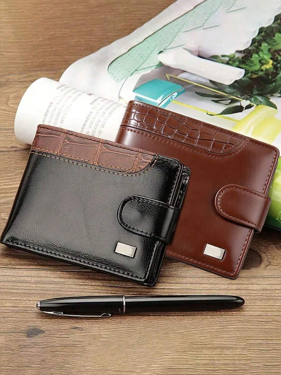 1pc Vintage Men's PU Leather Short Wallet, Bifold Multi-Card Slot Card Holder With Coin Pocket, Snap Closure, Large Capacity, Business Casual Style, Birthday Gift, Graduation Gift, Father's Day Gift