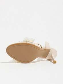 Women's Fashion Elegant Round Toe Apricot One-Strap Back Ankle Strap Pearl Decor Glamorous Party High Heel Sandals, Suitable For Outings And Banquets - Apricot - View 8