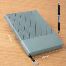 1pc A5 Striped Bookmark Notebook, Soft Faux Leather Cover With Thick Inner Pages, Student Diary, Office Meeting Minutes, Daily Journal Writing, Business Notebook, Back To School Stationery - A - View 12