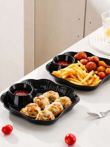 1 buah/2 buah/4 buah Piring Plastik Persegi untuk Saus Celup Pangsit, Cocok untuk Buah, Pangsit, Kentang Goreng, Sushi, dll., Cocok untuk Rumah, Restoran, Pesta, Sekolah, dan Hadiah. - Hitam - View 4