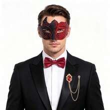 Set Topeng Setengah Wajah Halloween Pria 3 Buah dengan Dasi Kupu-kupu, Topeng Mata Pesta Malam Gaya Gentleman, Perlengkapan Kostum Liburan - MultiWarna - View 3