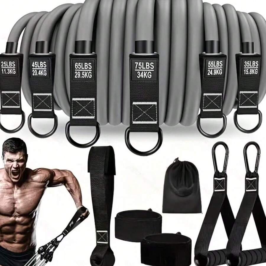 11-Piece Resistance Band Set - Multi-Function Home Fitness Strength Training Kit With Handles And Door Anchor - Heavy Duty Adjustable Workout Equipment For Full Body Exercise, Muscle Toning And Shaping