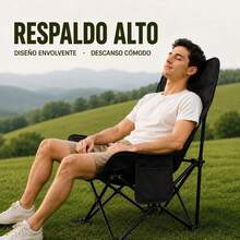 Silla Plegable Camping Reclinable 5 Posiciones, Ideal Playa, Picnic Extra-Cómoda Silla Portátil para Exterior e Interior Reposacabezas Acolchonado GRATIS Bolsa Transportadora|Ecomlab - Negro - Ver 7