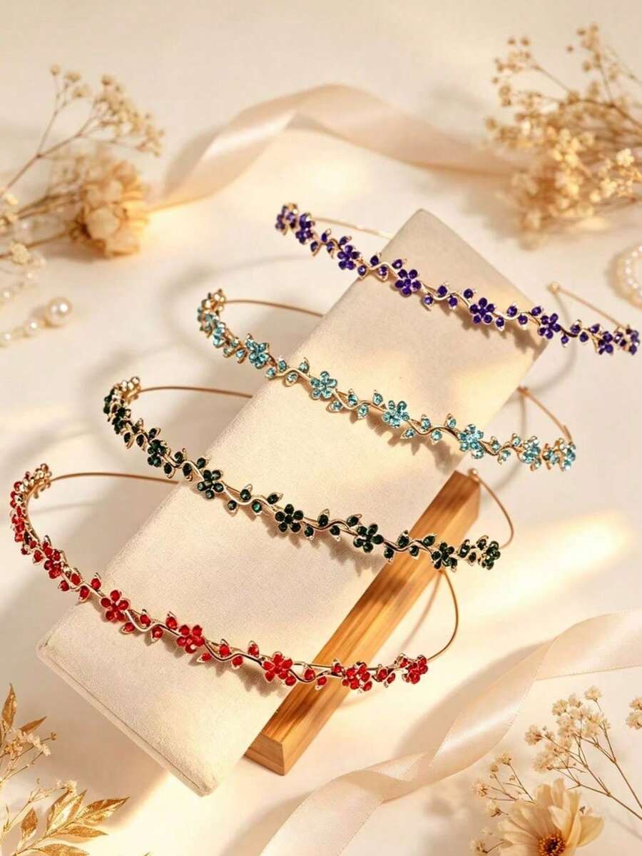 1pc Women's Fashion Everyday Versatile Floral Rhinestone Hairband Exquisite Fairy Hair Hoop - Multicolor - View 1