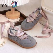 1 Pair Fashionable Versatile Ballet Style Lace-Up Flat Shoes, Suitable For Spring, Summer, Autumn, 2026 New Arrival - Grey - View 3
