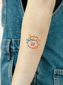 1 Lembar Stiker Tato Sementara Koin Emas Tas Keberuntungan Lucu, Tato Palsu Tas Uang Kartun Warna-warni untuk Pergelangan Tangan dan Lengan Bawah, Stiker Seni Tubuh Tahan Air untuk Anak Perempuan, Dekorasi Sehari-hari yang Menyenangkan - MultiWarna - View 3