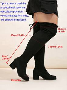 Wide Width Women's Thigh High Boots, Elastic Shaft, Chunky Heel, Black Color, Slip-Resistant Wide Fit - Black - View 11