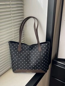 2026 Korean Style Polka Dot Tote Bag For Women, Large Capacity Commuter Shoulder Bag, New Student School Versatile Handbag - Black - View 10