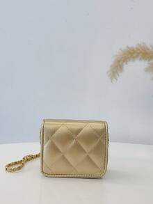 Girls' Quilted Bow Mini Crossbody Bag, Shiny Metallic Chain Small Square Purse, Cute Princess Coin Pouch - A - View 5