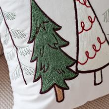 1pc Christmas Tree Embroidered Pillow Case, Winter Cabin Reindeer & Christmas Tree Embroidered Cushion Cover, Suitable For Sofa Bedroom Holiday Home Decor, Pillow Insert Not Included - Multicolor - View 10