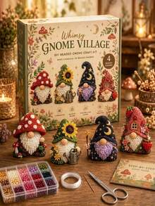 1 Set 3D Beaded Forest Gnome DIY Handmade Material Kit, Mushroom Sunflower Moon House Theme Beaded Art Craft Material Set, Suitable For Home Decor, Room Decoration, Desktop Ornament, Handmade Project, Creative Handmade Gift And Seasonal Display - Jewelry Making Kit - View 1