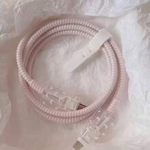粉色蝴蝶結圖案 Apple 17 Pro/ 17 Pro Max 40W 充電器保護殼，Apple 17 極簡 Ins 風格，彩繪工藝，防摔，送禮必備，5 件組女性適用 - 粉色 - 查看 3
