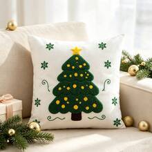 1件裝聖誕樹刺繡風格枕套，聖誕風，適用於客廳、臥室，四季皆宜 - 彩色 - 查看 3