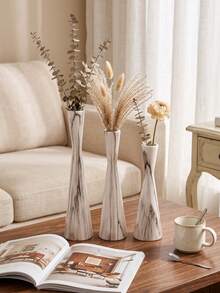 Marble Pattern Slim Waist Vase,Suitable For Living Room, Bedroom, Coffee Table, Wedding, Boho Farmhouse Style Decoration.Home Accent Ornament, Dry Floral Container, Table Centerpiece, Aesthetic Room Decor, Wedding Table Decoration. - Classic Fashion Style - View 4