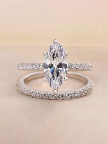 2pcs Set Exquisite Cubic Zirconia Rings, Women's Wedding Anniversary Accessory Gift - 1# - View 6