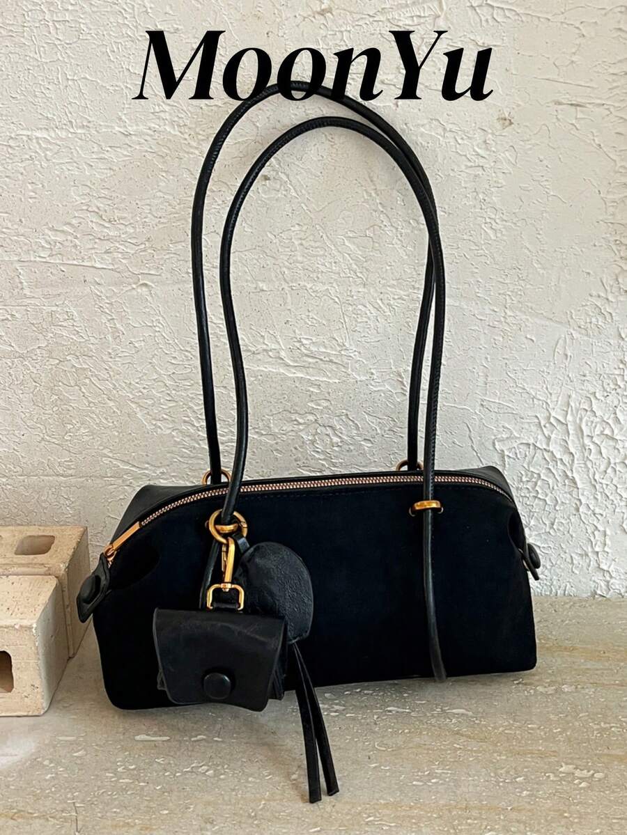 Women's Shoulder Bag, Fashionable Retro Elegant Minimalist Pendant Black Bag - Coffee - View 1