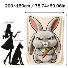 1pc Cute Angry Rabbit Flannel Blanket, Super Soft Flannel Throw, Office Nap Sofa Cover, Cartoon Animal Theme Air Conditioning Blanket - Multicolor - View 9
