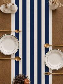 1pc,Bohemian Style,Minimalist Striped Table Runner,Microwave Dust Cover,Protective Cover,Rectangular Tablecloth,Washable,Suitable For Home Dinner,Coffee Table,Kitchen And Dining Room Decor,Dining Table Decoration Party And Scene Decor,Home Decor,Outdoor Patio Table Runner Decor,Entryway Decor,Fireplace Cover - Navy Blue - View 7