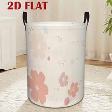 Soft Pink Floral Grid Pattern Foldable Laundry Basket, Large Capacity Round Storage Hamper With Portable Handles, Waterproof Dirty Clothes Storage Bin, Collapsible Toy Organizer For Bedroom Dorm Home Decoration, Housewarming Gift - Pink - View 6