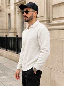 Lookun Men's Knit Sweater Polo Collar Loose Casual Lazy Daily Wear Small V-Neck Top Autumn/Winter - White - View 4